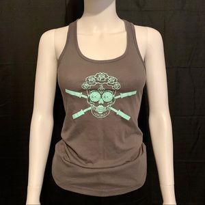 Grey Herobuilt graphic skull racerback tank XS